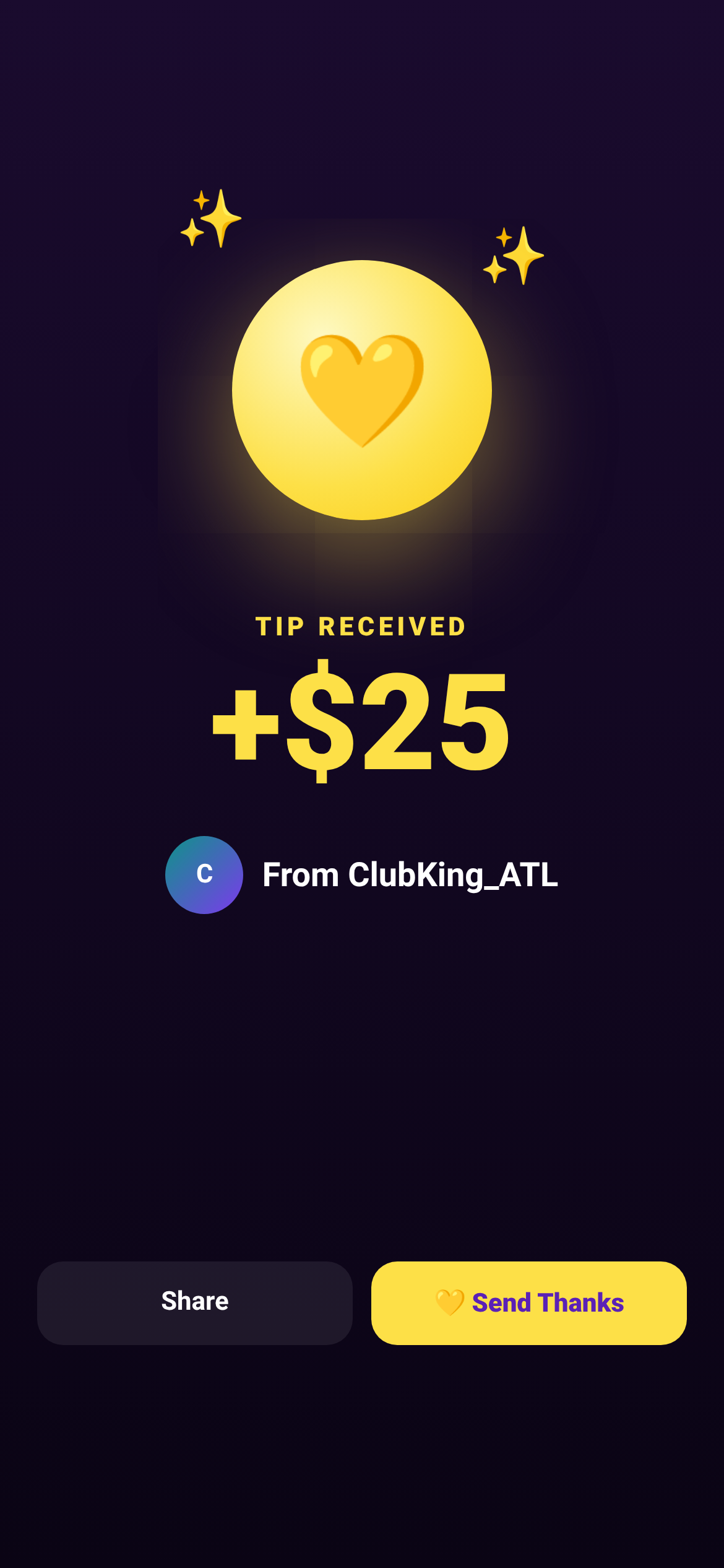 Tip received celebration